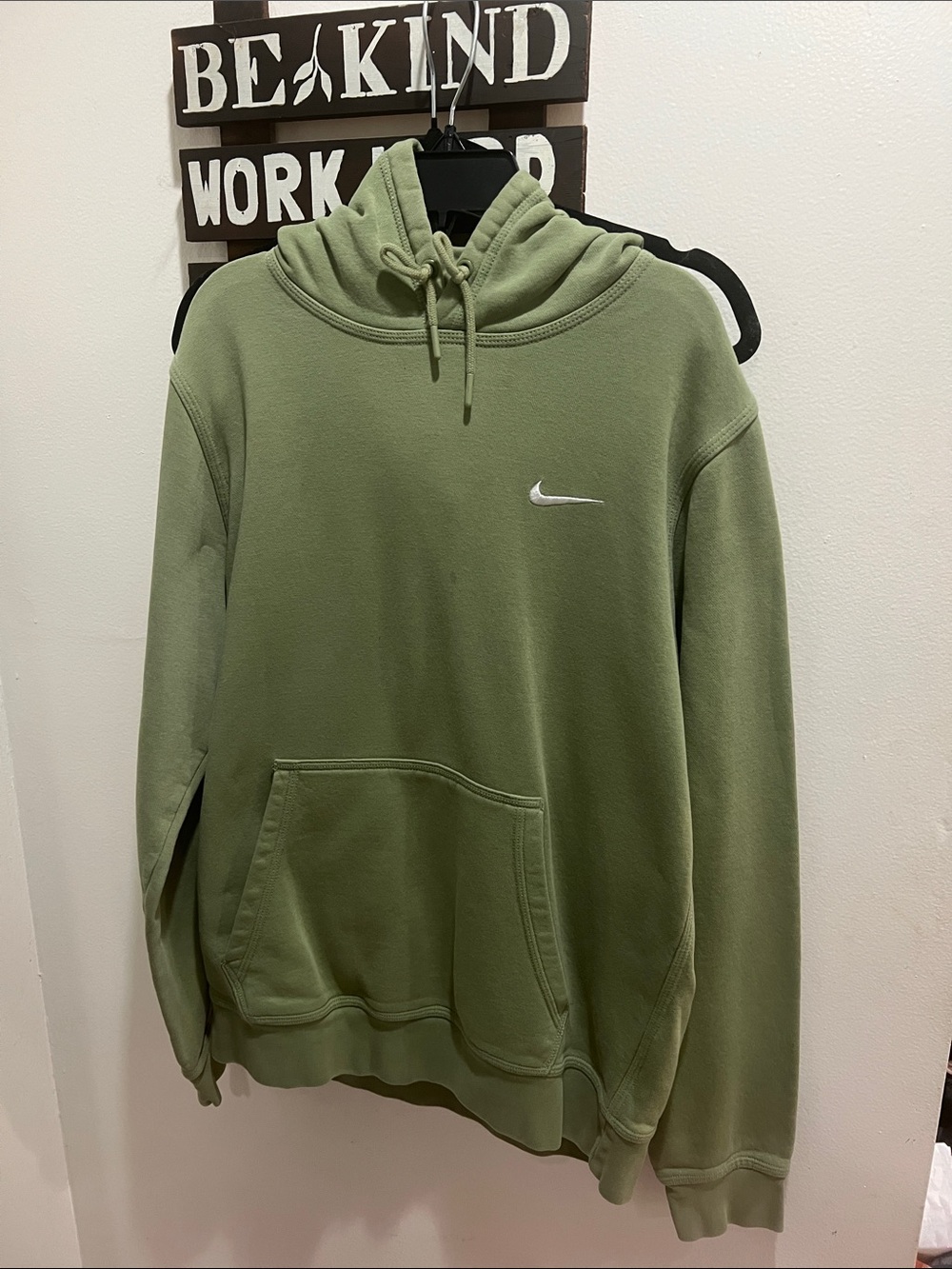 Nike Olive Green Pullover Hoodie with White Swoosh